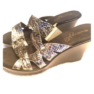 Silver and black wedge sandals size 9.5